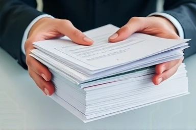 Hands organizing financial certificates data streams