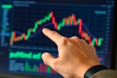 Close-up of financial graph with Python and R code overlay.