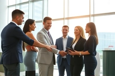 Financial professionals in a modern office, symbolizing career success.