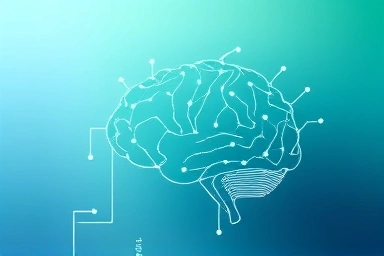 Abstract brain made of digital circuits, symbolizing fintech IT skills.