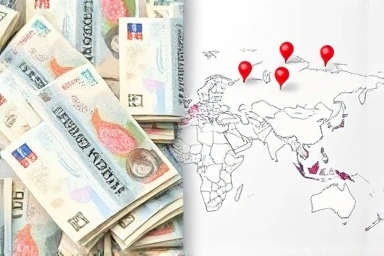 Money and world map symbolizing overseas work benefits