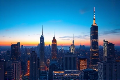 Futuristic cityscape with digital connections, symbolizing innovation.