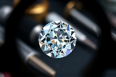 Close-up of diamond inspection with jeweler's loupe.