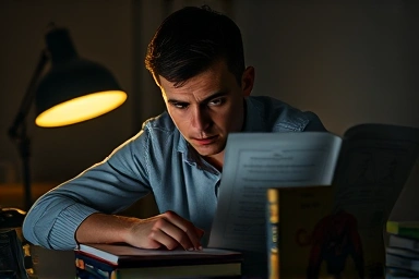 Student studying hazardous materials exam with dedication