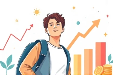 Student with financial symbols representing future success.