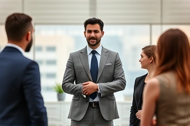 Financial leader guiding team, symbolizing consumer protection and trust.