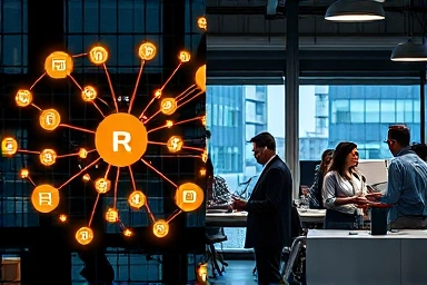 Network diagram and collaborative IT team.