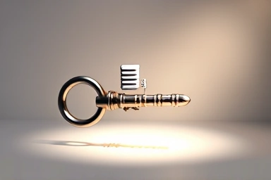 Metallic key unlocking a database icon, symbolizing knowledge access