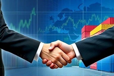Global business handshake symbolizing international career success.