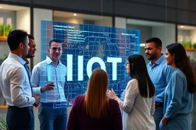 Professionals collaborating on IoT data visualization