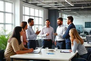 Professionals communicating effectively in a global business meeting.