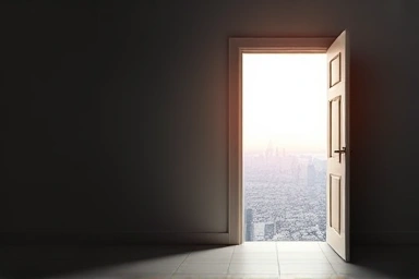 Open door symbolizing new opportunities and broadened perspective.