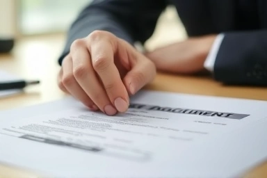 Hand reviewing loan document, financial trust