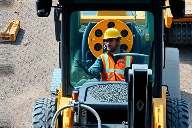 Skilled worker operating a loader at an industrial site.
