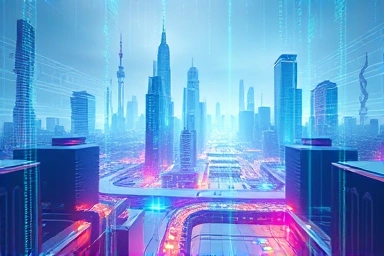 Futuristic metaverse cityscape symbolizing innovation and opportunity.