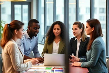 International business professionals collaborating effectively with language fluency.