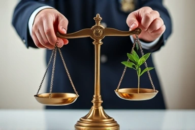 Symbol of public servant's duty: justice and growth.