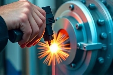 Skilled professional using advanced equipment for industrial safety inspection.