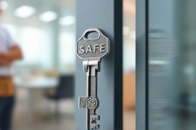 Symbolic key unlocking a safe professional career.