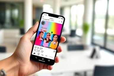 Hand using smartphone to manage Instagram ad campaign.