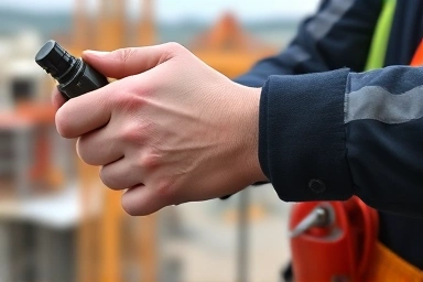 Skilled hands operating tower crane controls with precision and expertise.