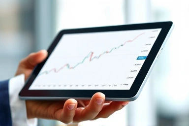 Professional analyzing virtual asset market trends on a tablet.