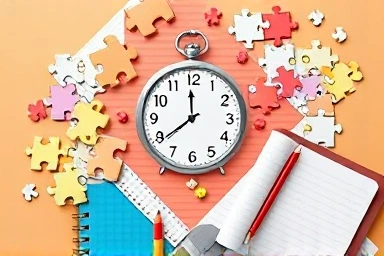 Visual representation of fragmented time and effective learning strategies.