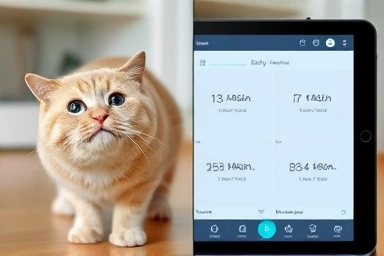 AI pet camera interface showing cat's subtle anxiety signals.