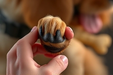 Dog paw with black nail being trimmed safely
