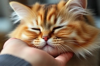Cat affectionately rubbing against owner's hand.