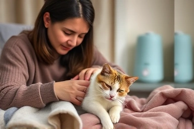 Caring for a sick cat at home.