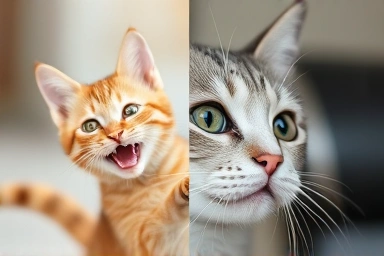 Healthy cat vs. cat cold symptoms comparison.