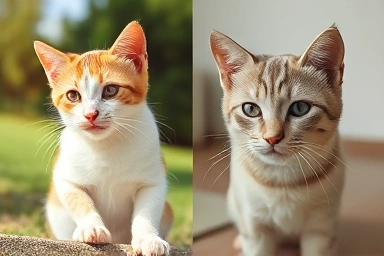 Contrasting images of a healthy cat and a sick cat.