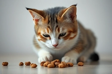Cat experiencing discomfort while eating, symbolizing FORL pain.