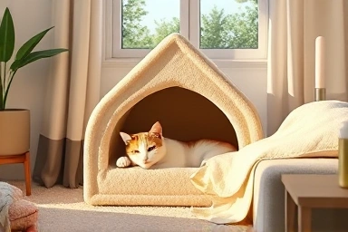Content cat sleeping peacefully in a cozy hideout.