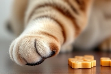 Cat paw reaching for treat, cat hydration, appealing cat food