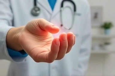 Veterinarian's hand caring for a senior cat's paw, representing treatment.