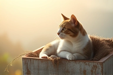 Cat resting peacefully in a safe, elevated spot.