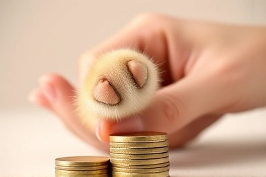 Cat's paw on coins, symbolizing financial protection for pets.