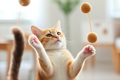 Cat playing with toy, happy cat, playful interaction