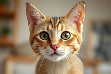Healthy cat with vibrant fur in a cozy home.