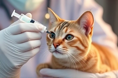 Veterinarian giving medicine to a calm cat