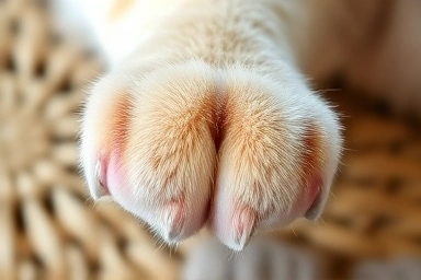 Healthy cat paw with trimmed claws