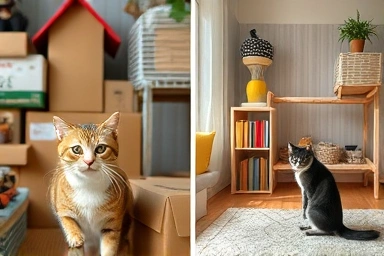 Cat stress vs. calm environment, illustrating grooming triggers