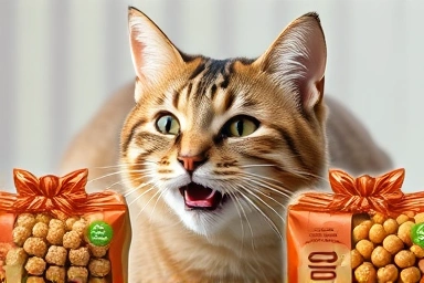 Happy cat with quality food and toys.