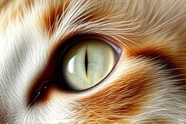 Healthy cat eye, no tear stains, serene feline.
