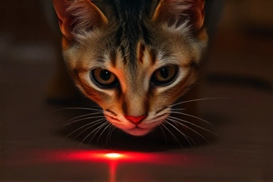 Cat intensely watching laser pointer, focused gaze