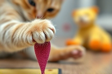 Cat's paws interacting with a unique toy from a subscription box.