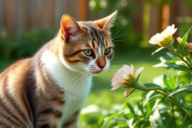 Curious cat exploring a safe outdoor space.