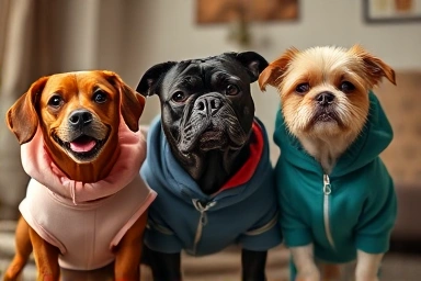 Happy dogs in custom-fitted, stylish outfits